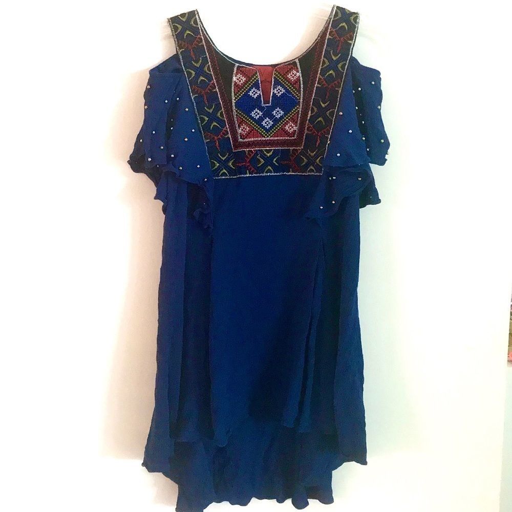 V Cristina Beaded Cold Shoulder Navy Top-Size S
